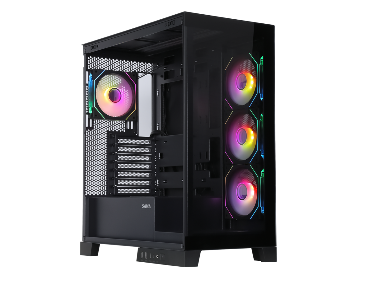 ⁦Sama Neview 2351 Black Dual USB3.0 and Type C Tempered Glass ATX Mid Tower⁩ - الصورة ⁦2⁩