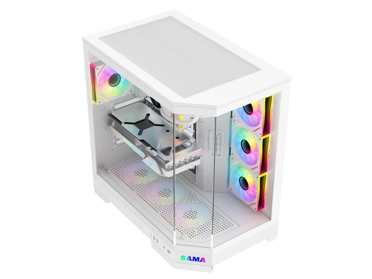 ⁦Sama 3021-White Dual USB3.0 and Type C Tempered Glass ATX Full Tower⁩ - الصورة ⁦4⁩