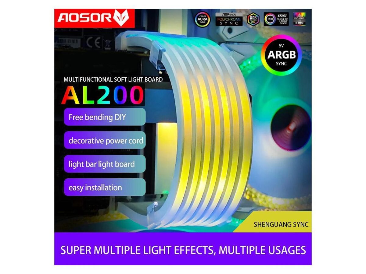⁦COOLMOON AOSOR AL200 Lamp Tape 5V ARGB Aura Sync Flexible Light Bar Widening Bendable Multifunctional DIY for 3x8P⁩ - الصورة ⁦3⁩