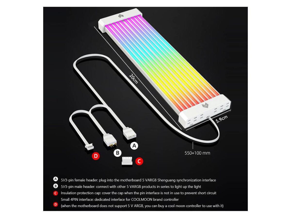 ⁦COOLMOON AOSOR AL200 Lamp Tape 5V ARGB Aura Sync Flexible Light Bar Widening Bendable Multifunctional DIY for 3x8P⁩ - الصورة ⁦8⁩