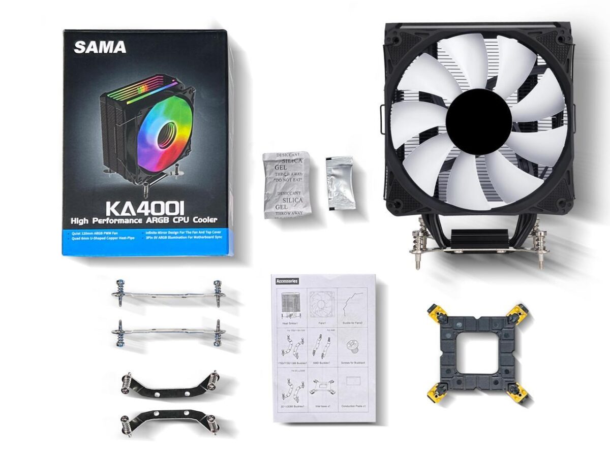 ⁦SAMA KA400I CPU Air Cooler 4 Heat Copper Pipe 120mm Cooling Fan Addressable RGB Aluminum⁩ - الصورة ⁦5⁩