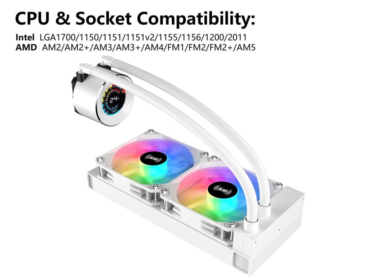 ⁦SAMA T240 White liquid Cooler 360mm ARGB AIO Radiator LCD Temperature Display Screen CPU Cooler with⁩ - الصورة ⁦5⁩