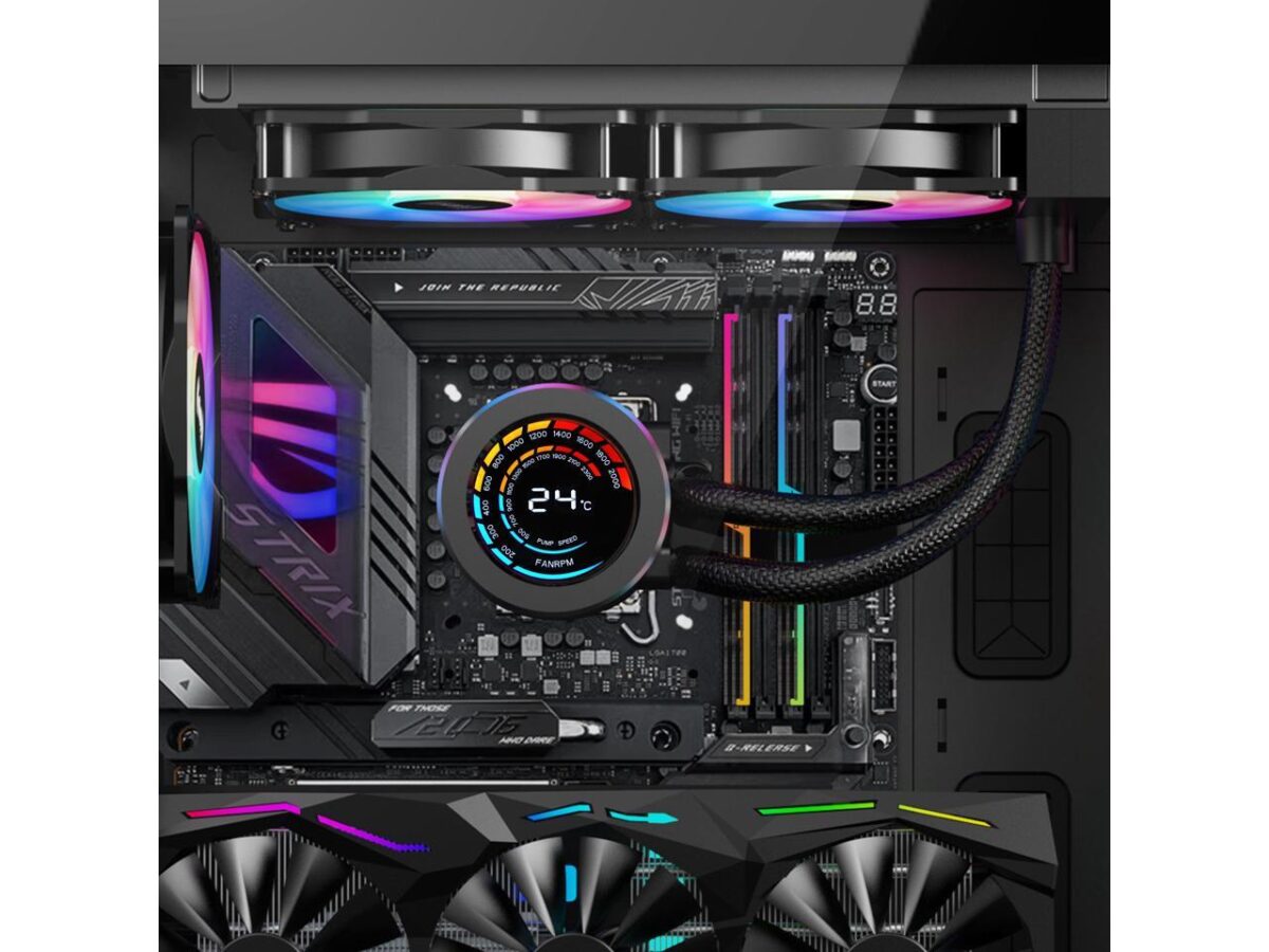 ⁦SAMA T240 Black liquid Cooler 360mm ARGB AIO Radiator LCD Temperature Display Screen CPU Cooler with⁩ - الصورة ⁦7⁩