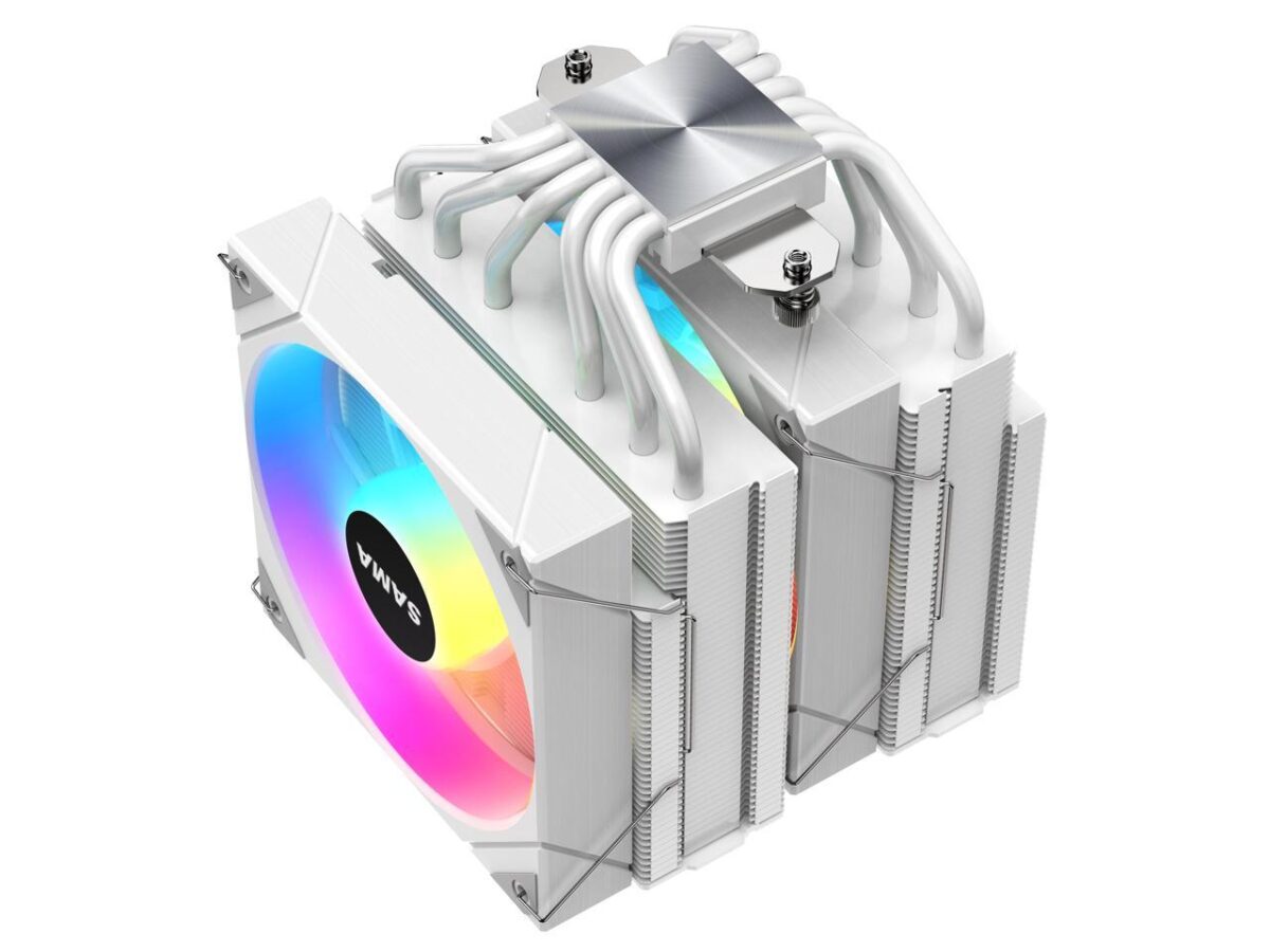 ⁦SAMA 6PDW ARGB White CPU Air Cooler 120mm Cooling Fan Addressable RGB Aluminum PC CPU⁩ - الصورة ⁦6⁩