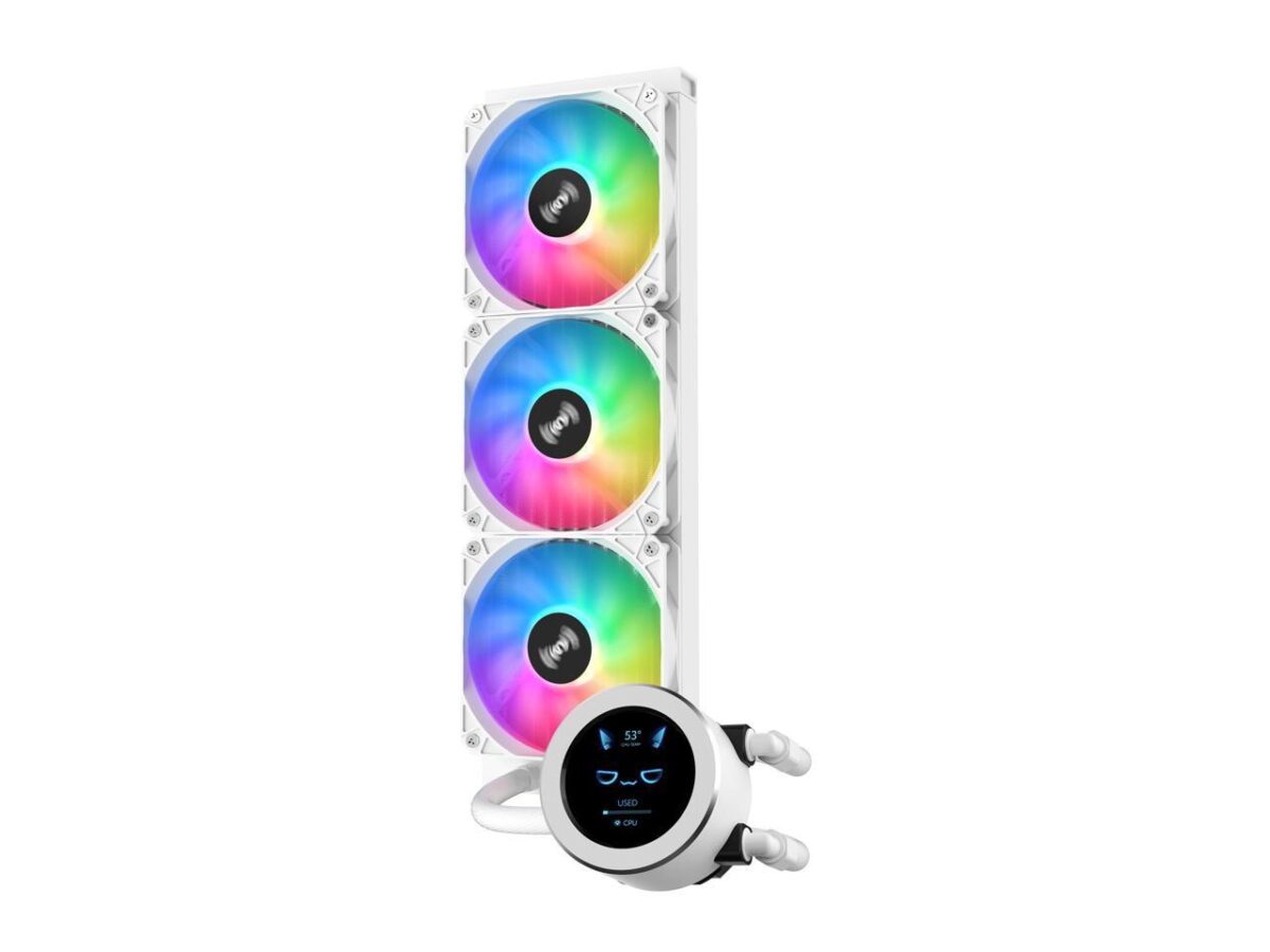 ⁦SAMA SM360 White liquid Cooler 360mm ARGB AIO Radiator LCD Video Temperature Display Screen⁩ - الصورة ⁦2⁩