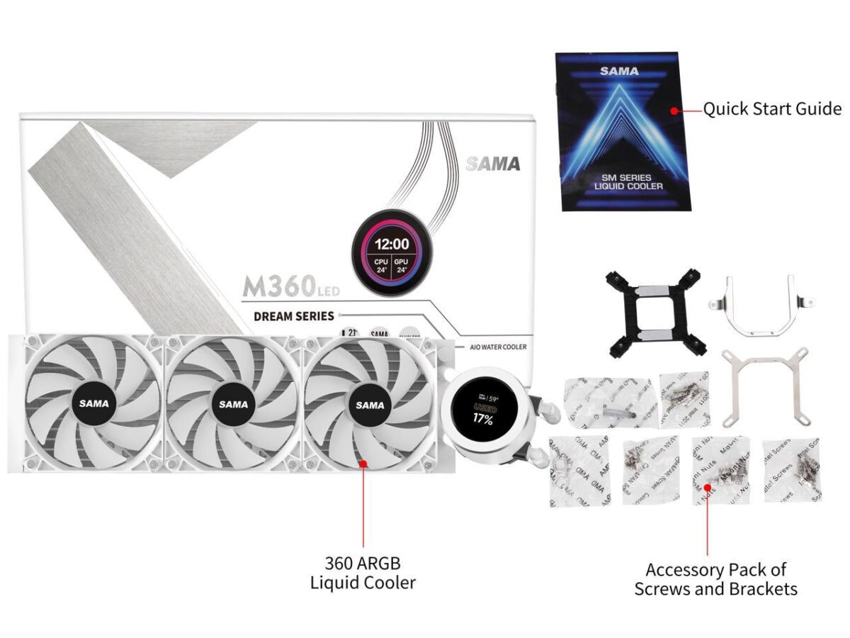 ⁦SAMA SM360 White liquid Cooler 360mm ARGB AIO Radiator LCD Video Temperature Display Screen⁩ - الصورة ⁦7⁩