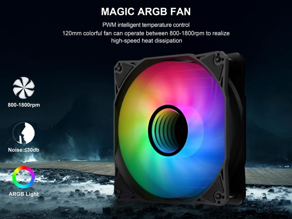 ⁦SAMA PS240 Black AlO Liquid Cooler 240mm ARGB CPU Radiator with nfinity Mirror PWM Fans ARGB Effects Tube Water Cooler⁩ - الصورة ⁦4⁩