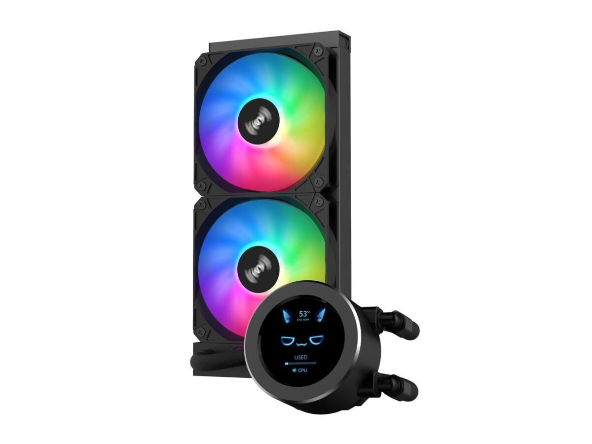 ⁦SAMA SM240 Black liquid Cooler 240mm ARGB AIO Radiator LCD Video Temperature Display Screen CPU⁩ - الصورة ⁦2⁩