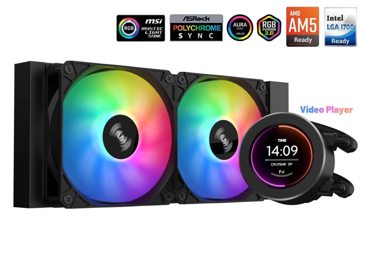 ⁦SAMA SM240 Black liquid Cooler 240mm ARGB AIO Radiator LCD Video Temperature Display Screen CPU⁩ - الصورة ⁦8⁩