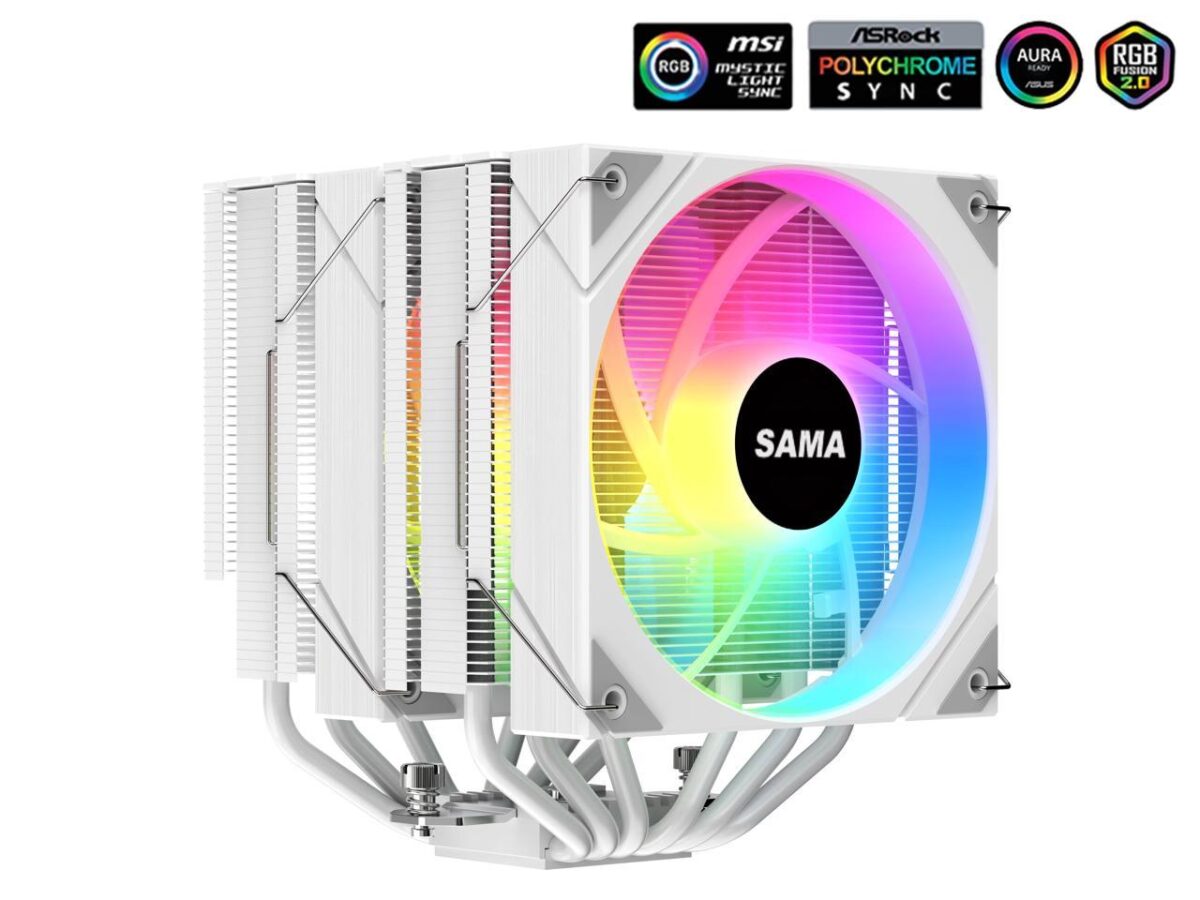 ⁦SAMA 6PDW ARGB White CPU Air Cooler 120mm Cooling Fan Addressable RGB Aluminum PC CPU⁩ - الصورة ⁦2⁩