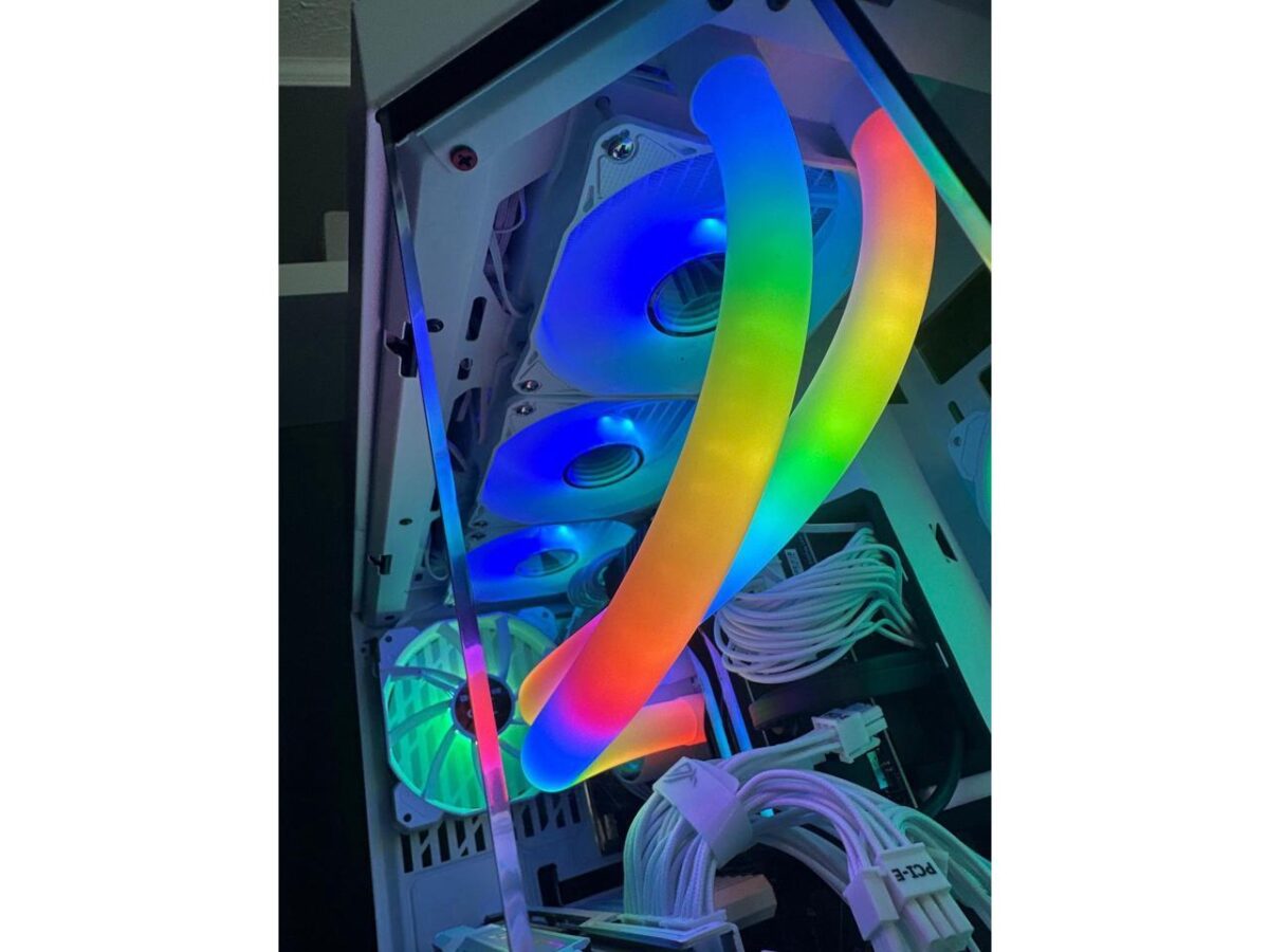 ⁦SAMA PS360 White AIO Liquid Cooler 360mm ARGB CPU Radiator with Infinity Mirror PWM Fans ARGB Effects Tube Water Cooler⁩ - الصورة ⁦7⁩