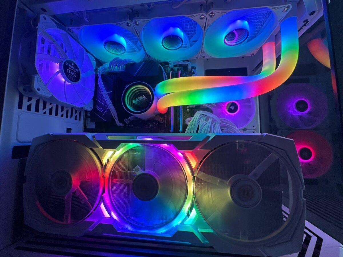 ⁦SAMA PS360 Black AIO Liquid Cooler 360mm ARGB CPU Radiator with Infinity Mirror PWM Fans ARGB Effects Tube Water Cooler⁩ - الصورة ⁦8⁩