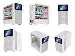 ⁦SAMA V-play ATX Mid Tower High-end Gaming Computer PC Case With 8-inch LCD Display, Tempered Glass Side Panels, Supports Multiple Cooling Configurations White⁩ - الصورة ⁦2⁩