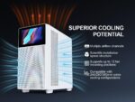 ⁦SAMA V-play ATX Mid Tower High-end Gaming Computer PC Case With 8-inch LCD Display, Tempered Glass Side Panels, Supports Multiple Cooling Configurations White⁩ - الصورة ⁦8⁩
