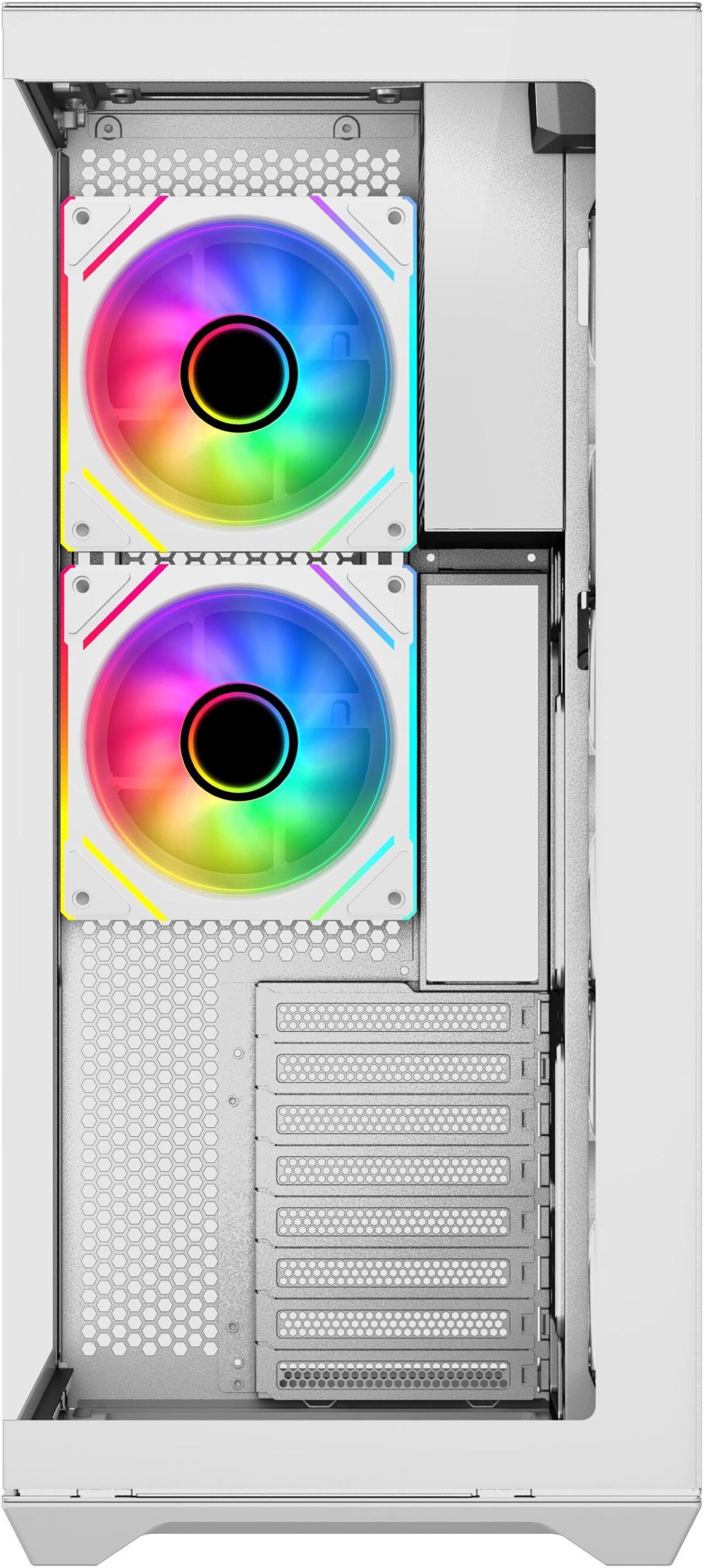 ⁦SAMA V Cool White Steel / Tempered Glass USB3.0/Type C ATX Full Tower Gaming Computer Case w/5 x ARGB Fans (Pre-Installed)⁩ - الصورة ⁦2⁩