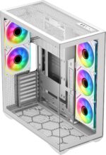⁦SAMA V Cool White Steel / Tempered Glass USB3.0/Type C ATX Full Tower Gaming Computer Case w/5 x ARGB Fans (Pre-Installed)⁩ - الصورة ⁦7⁩