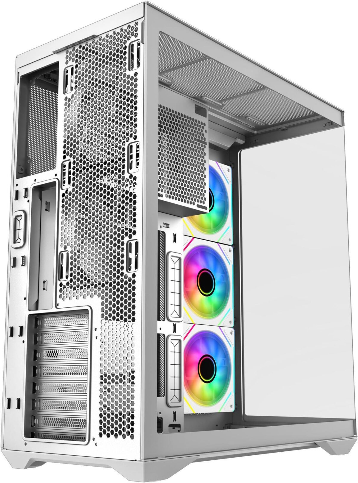 ⁦SAMA V Cool White Steel / Tempered Glass USB3.0/Type C ATX Full Tower Gaming Computer Case w/5 x ARGB Fans (Pre-Installed)⁩ - الصورة ⁦8⁩