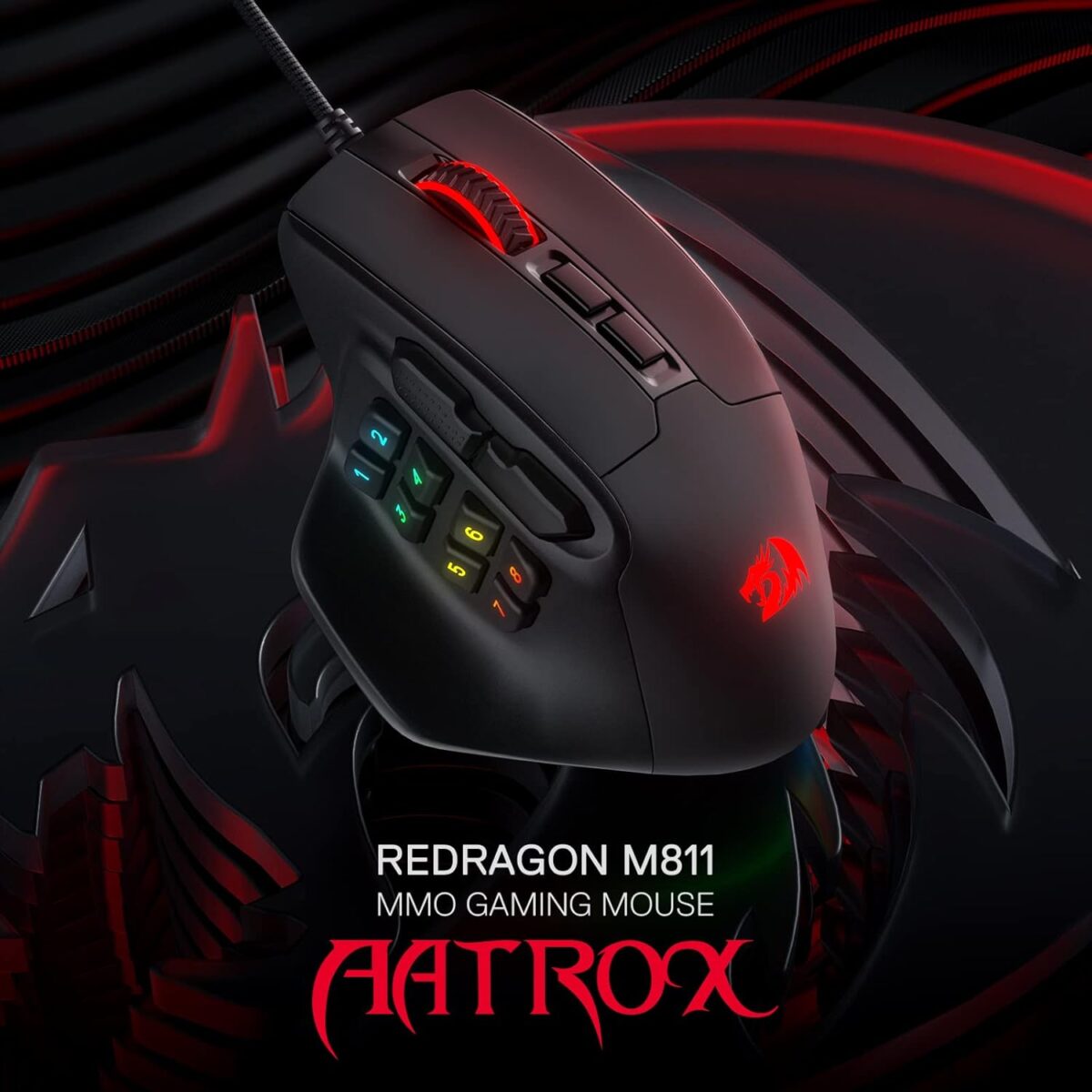 ⁦Redragon M811 Aatrox MMO Gaming Mouse, 15 Programmable Buttons Wired RGB Mouse w/Ergonomic Natural Grip Build, 10 Side Macro Keys, Software Supports DIY Keybinds & Backlit⁩ - الصورة ⁦2⁩