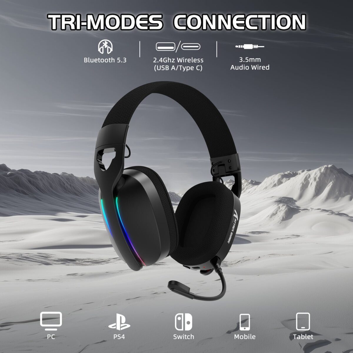 ⁦ATTACK SHARK L90 Foldable RGB Ultra-Light Tri-Mode Gaming Headset⁩ - الصورة ⁦5⁩