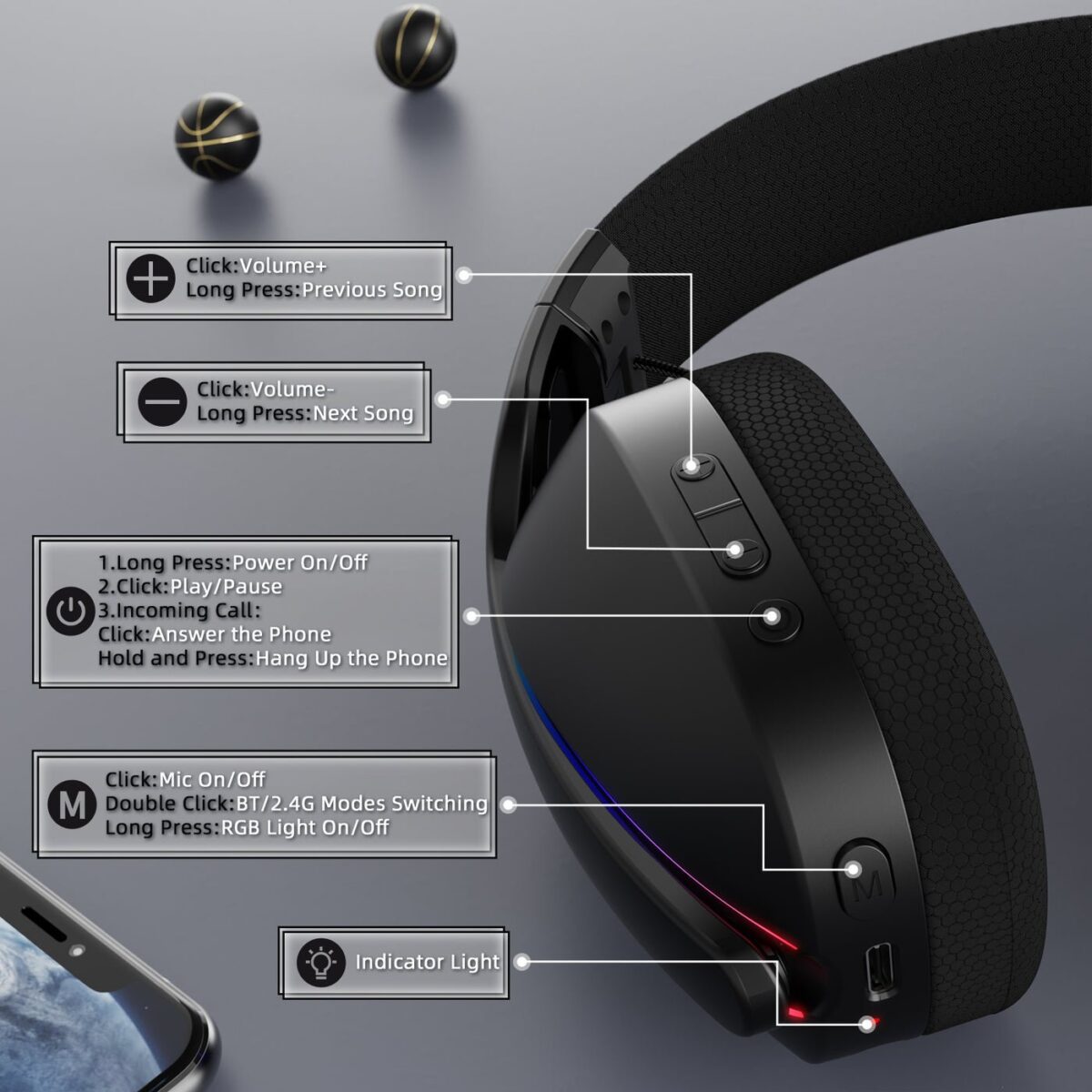 ⁦ATTACK SHARK L90 Foldable RGB Ultra-Light Tri-Mode Gaming Headset⁩ - الصورة ⁦7⁩