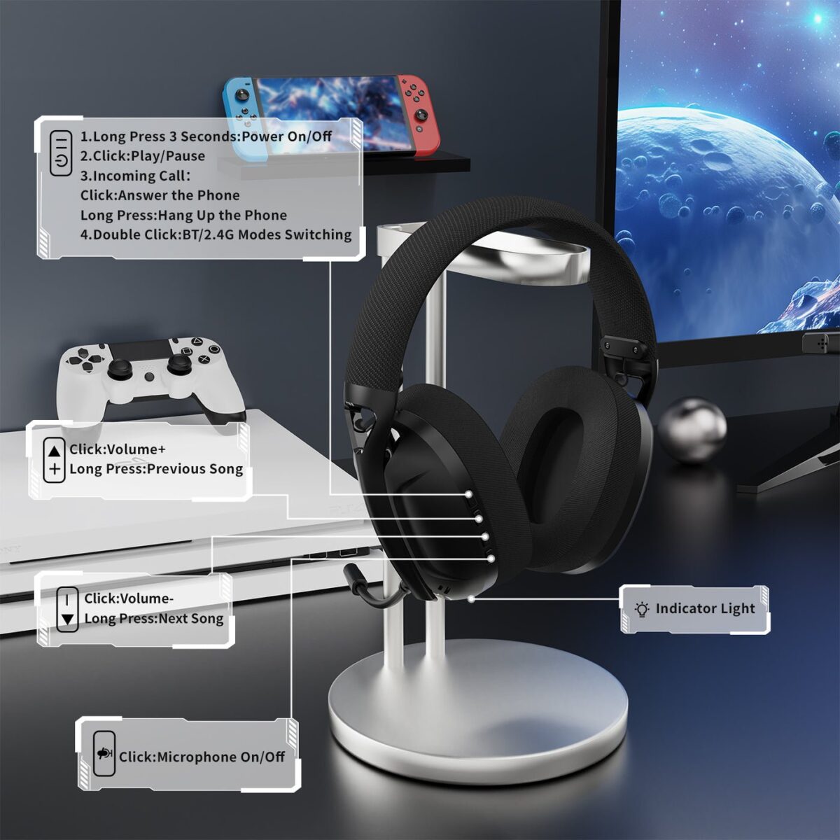 ⁦ATTACK SHARK L80 Ultra-Light Tri-Mode Gaming Headset⁩ - الصورة ⁦6⁩